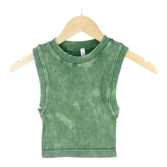 Zenana Outfitters Tops - Zenana Dark Green Mineral Cropped Washed Ribbed Tank Top Brami